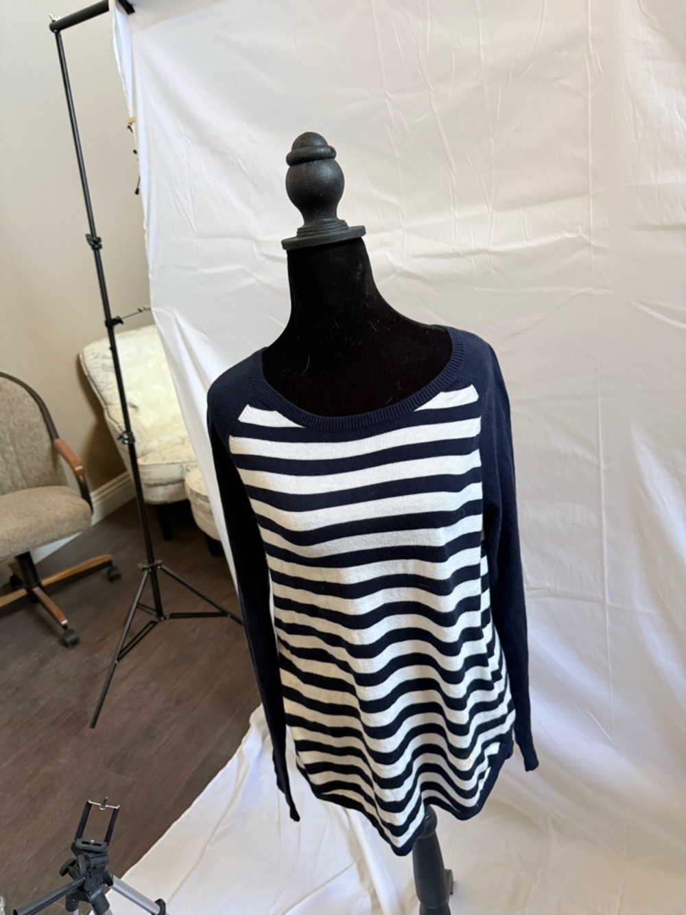 Michael Kors Navy and Gold Label Knit Top